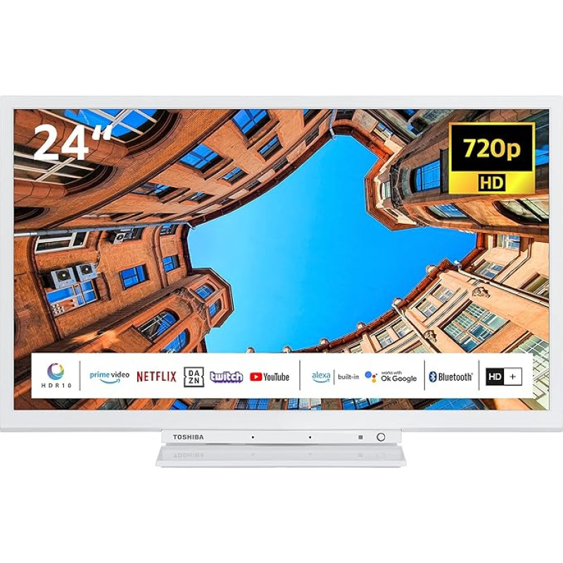 Toshiba 24WK3C64DAW 24 Inch TV/Smart TV (HD Ready, HDR, Alexa Built-In, Triple Tuner, Bluetooth) - Includes 6 Months HD+ [2023], White