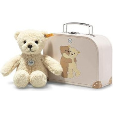 Steiff Cuddly Toy Mila Teddy Bear in Suitcase, mielas pliušinis žaislas, vaikams, berniukams ir mergaitėms, minkšti pliušiniai draugai, pliušinis žaislas 21 cm, smėlio spalvos, 114038