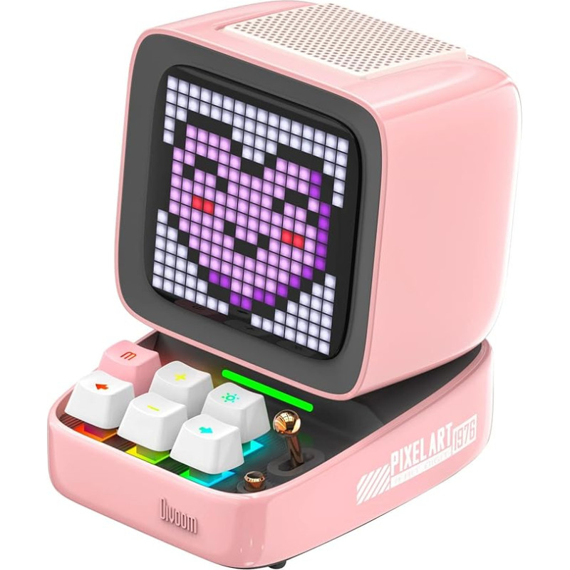 Divoom Ditoo Multifunctional Pixel Art LED Bluetooth Speaker, 256 Programmable LED Panel with Party Light, Smart Digital Table Clock, Gaming Music Box Support TF Card & Radio, Pink