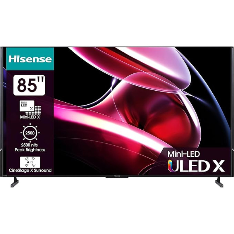 Hisense 85UXKQ 217 cm (85 Inch) TV, 4K Mini LED ULED, Smart TV, HDR10+, Dolby Vision IQ, Triple Tuner, 144 Hz (VRR), Airplay, Alexa Built-in, Dolby Atmos, Anthracite (2023)