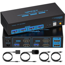 HDMI USB 3.0 KVM jungiklis 2 kompiuteriai 2 monitoriai 4K60Hz KVM jungikliai 2 kompiuteriams / nešiojamiesiems kompiuteriams dalytis dviem monitoriais ir 4 USB 3.0 prievadais, pvz., klaviatūromis, pelėmis ir U disku