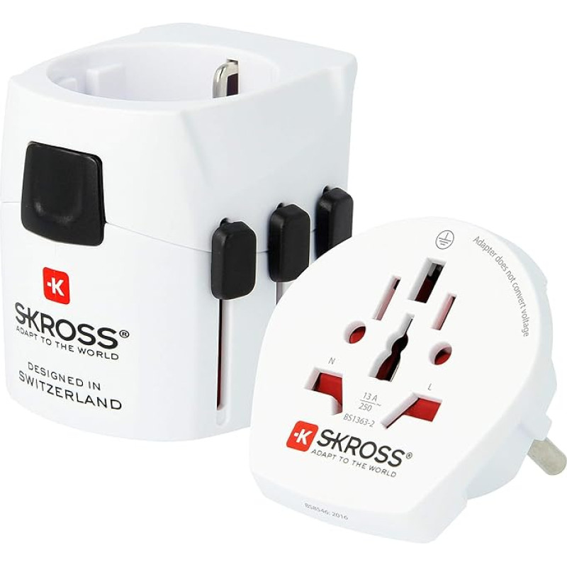 SKROSS | 1.103165 | Pro Light-World | Universal Travel Adapter for 2- or 3-Pin Sockets - From and for More than 200 Countries - Maximum Power 1535 Watt - Protection Against Electric Shock