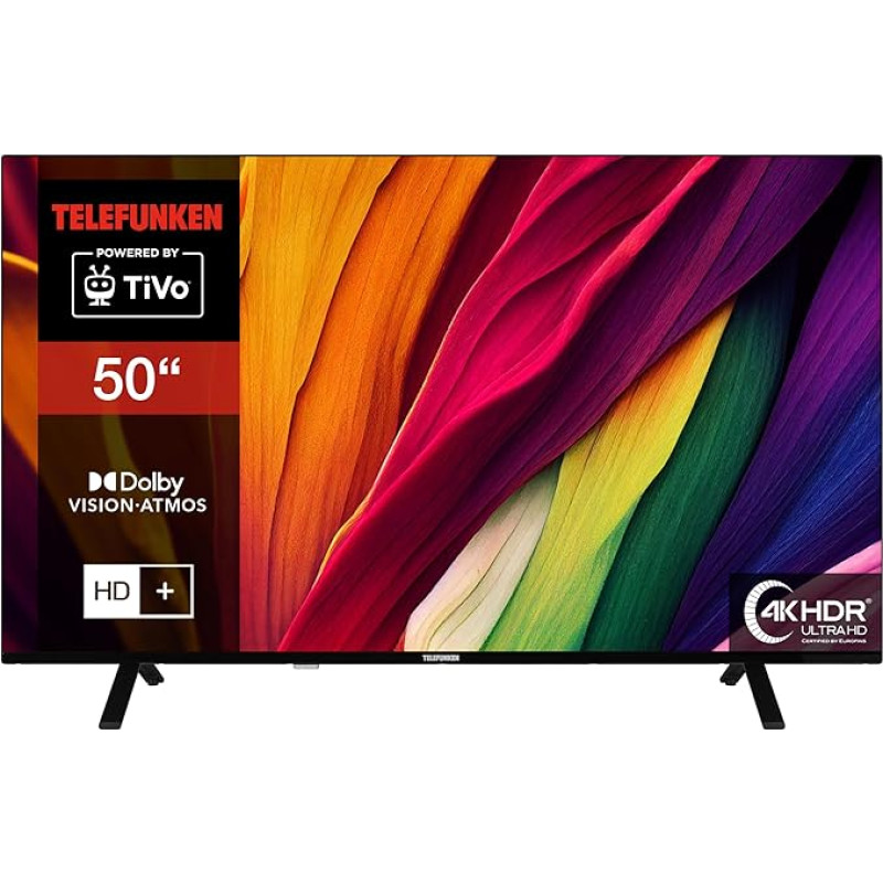 Telefunken TiVo TV 50 Inch Smart TV Powered (4K UHD, HDR Dolby Vision, Dolby Atmos, Triple Tuner, 6 Months HD+ Included) XU50TO750S