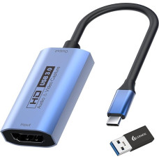 GUERMOK vaizdo įrašymo kortelė, USB3.0 HDMI į USBC įrašymo kortelė, 4K Full 1080P60FPS įrašymo įrenginiai, skirti žaidimams, tiesioginiam vaizdo įrašymui, skirti PC Mac OS sistemai, OBS PS5 jungikliui (mėlyna)