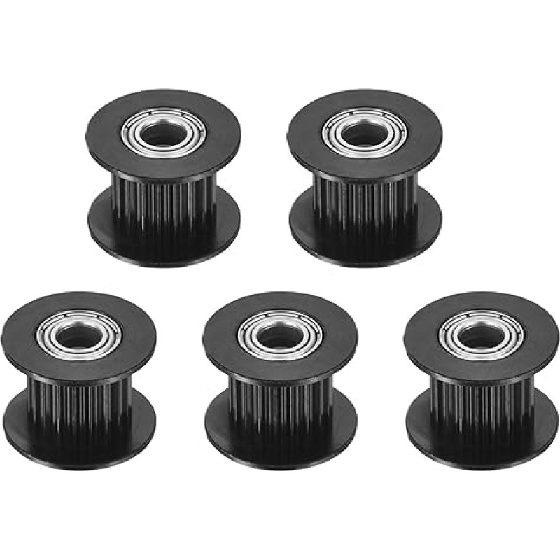 sourcing map 2GT Idler Pulley, 20 Teeth, 5mm Bore Aluminum Timing Belt Pulley for 10mm Width, 20T Timing Belt for 3D Printer, CNC Timing Belt, Pack of 5, Black
