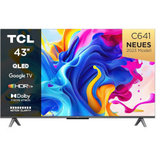 TCL C641 QLED 4K UHD TV 43 Inch (108 cm), 120 Hz Gaming, HDR10+, Dolby Vision, Dolby Atmos, Smart TV, Triple Tuner DVB-T2/S2/C, Google TV, Black, 2023