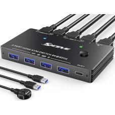 8K USB 3.0 KVM jungiklis HDMI 8K @ 60Hz 4K @ 120Hz, MLEEDA HDMI 2.1 KVM jungikliai, skirti 2 kompiuteriams dalytis 1 monitoriumi ir klaviatūra, pele, spausdintuvu, HDCP 2.3, HDR 10, su kabeliniu nuotolinio valdymo pulteliu ir 2 USB 3.0 kabeliais