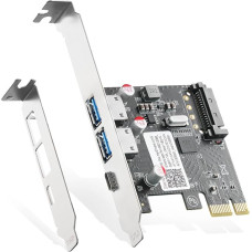 Binardat PCIE-USB 3.0 išplėtimo plokštė, 2 A tipo USB ir 1 C tipo USB prievadai, nuosavas maitinimo šaltinis, žemo profilio laikiklis, skirta 