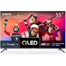 CHIQ U55QM8G 55 Inch Smart TV, QLED UHD with HDR, Frameless Metal Design, Google TV, Dolby Audio, Triple Tuner, 2.4G/5G WiFi, Google Assistant, HDMI 2.1, USB2.0, Model 2023 Black