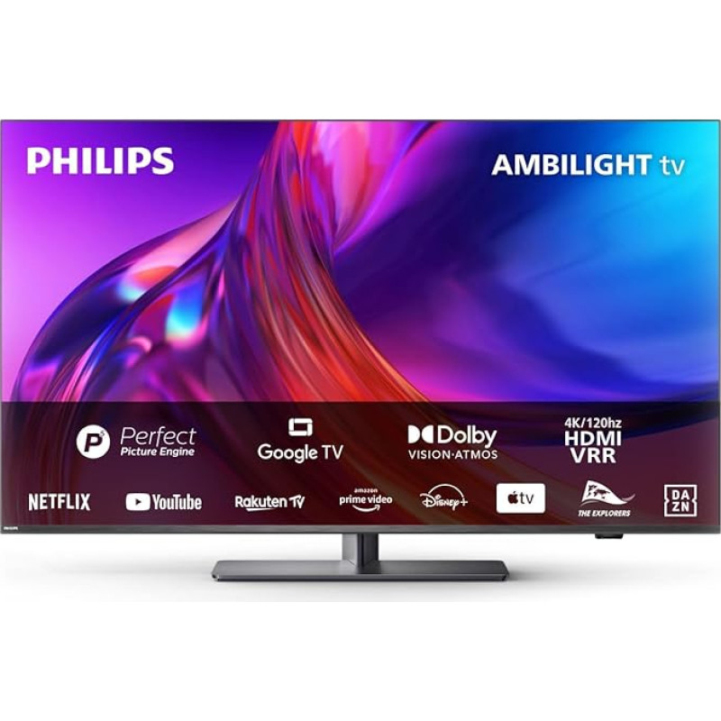 Philips 43PUS8808/12 43-Inch Ambilight TV, 4K UHD LED TV, 120 Hz, HDR, Dolby Vision, Google TV, VRR, WiFi, Bluetooth, DTS:X, Voice Control