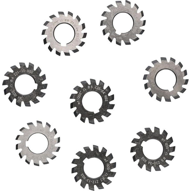 Tikslus 8 dalių M1-Zahnradschneider-Set, Durchmesser 22 mm mit 20 Grad Druckwinkel für Ingenieurprojekte