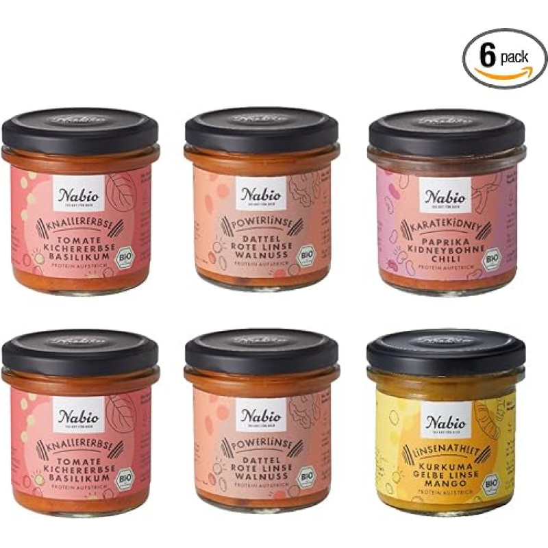 NABIO Protein Spread Box of 6 I Based on Lentils, Chickpeas and Beans I Pleasantly Creamy I (6 x 140 g)
