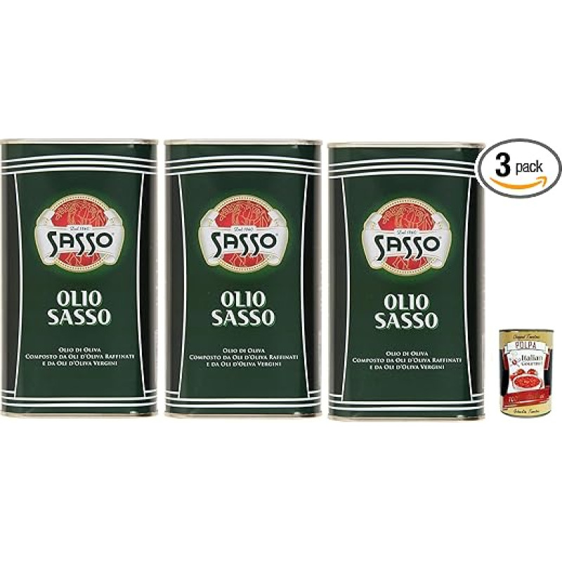 Sasso Olio Extra Virgine D'oliva tyras alyvuogių aliejus 3 x 1 Lt 100% itališkas, tyras alyvuogių aliejus + itališka gurmaniška polpa 400 g