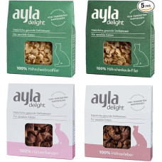 AYLA Gourmet Mix liofilizuotas kačių maistas, 5 x paketas Vištienos krūtinėlė, šlaunelės, kepenys ir širdis, su multivitaminais, sveikiems kaulams ir gynybai
