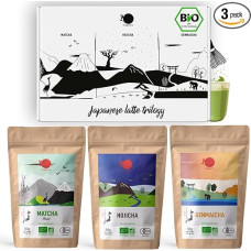ORIGEENS MATCHA LATTE TRILOGY Gift Set Matcha Tea Organic, Hojicha Tea Organic, Genmaicha Tea Organic, Powder - 3 x 50 g Tea Powder for Matcha Latte - Matcha Tea