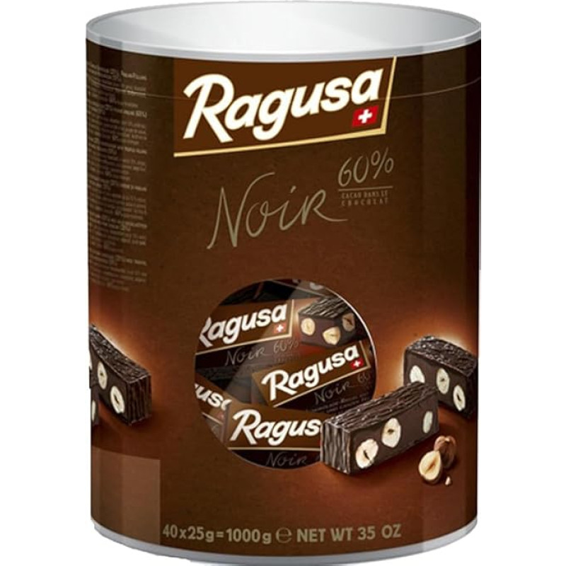 Ragusa Noir Big Box 40 x 25 g mini batonėlių 40 vienetų atskirai supakuotų mini batonėlių Noir 25 g originalaus šveicariško šokolado (iš viso 1000 g)