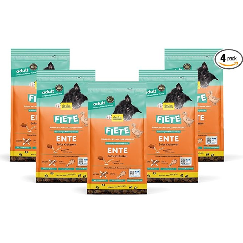 Fiete Soft Adult Duck 5 x 1 kg | Aukštos kokybės maistingas sausas ėdalas | Jautriems mitybai šunims | Aukštas suderinamumas | Be grūdų | Patikrinta kokybė (KIN institutas) | Pagaminta Vokietijoje