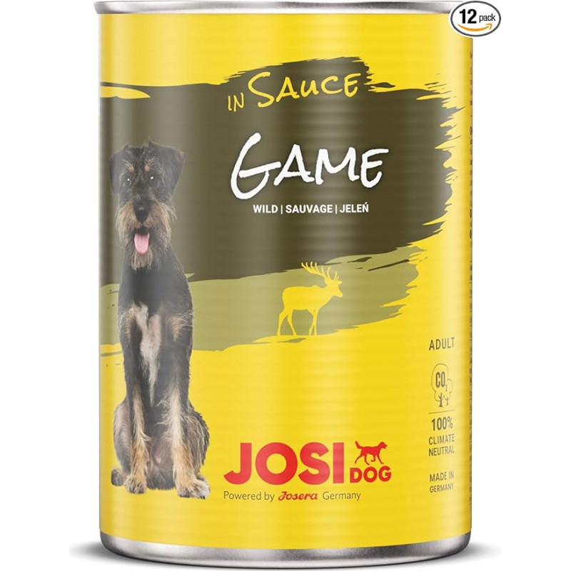 JosiDog Game in Sauce (12 x 415 g) Wet Food in Sauce with Wild suaugusiems šunims Šunų maistas Powered by Josera