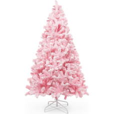 himaly 210 cm / 7 pėdų Kalėdų eglutė Flocked Pink su puošniu puošniu dekoru su snaigėmis, 1200 patarimų pušies lapų lapų, pagamintų iš PVC ir tvirto pagrindo, Kalėdų eglutė Kalėdų dekoracijoms