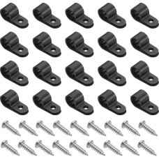 50 Stück Kabelklemmen 1/2 Zoll R-Type Nylon Kabelclip Drahtklemme Seil Licht Montage Cord Fastener Clips mit Schrauben für Drahtmanagement, Schwarz