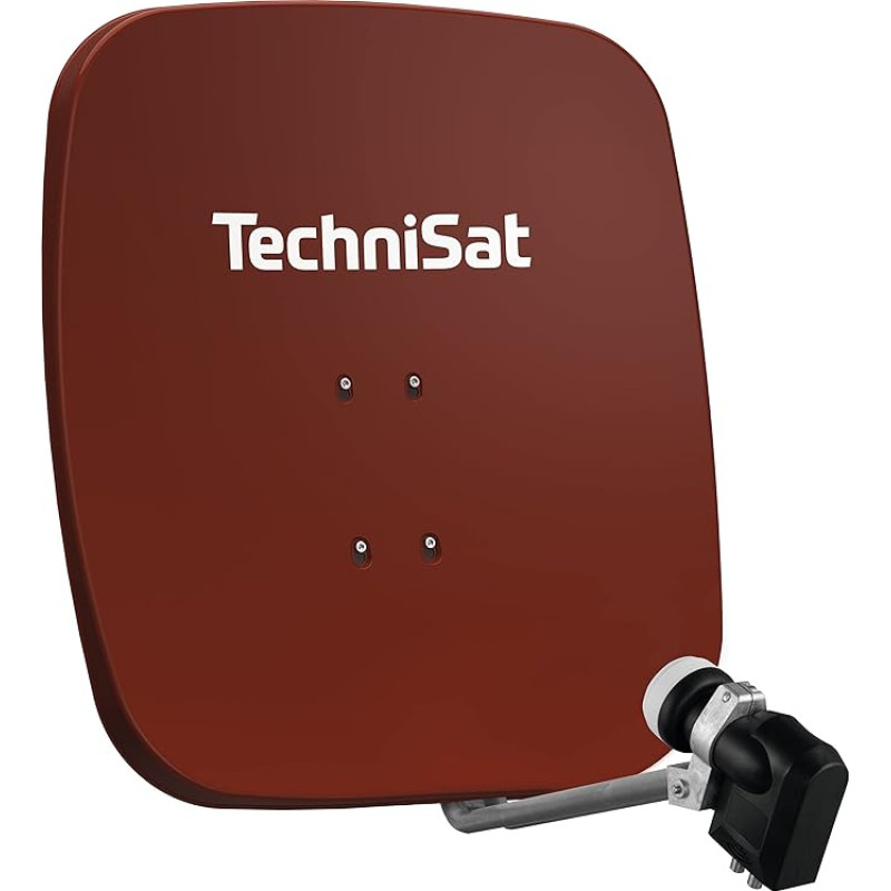 TechniSat SATMAN 65 PLUS Satellite Dish for 4 Subscribers (65 cm Sat Mirror with Mast Mount and 40 mm Universal Quattro Switch LNB) Red