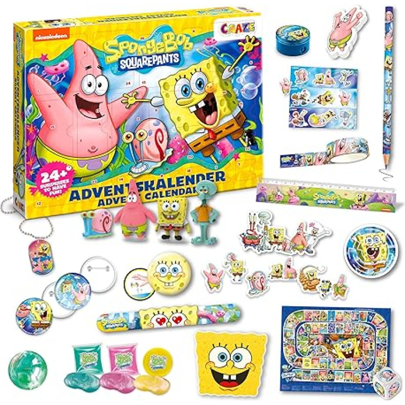 CRAZE SpongeBob Squarepants Advent Calendar for Children - Toy Advent Calendar for Boys & Girls with SpongeBob Toys & Accessories