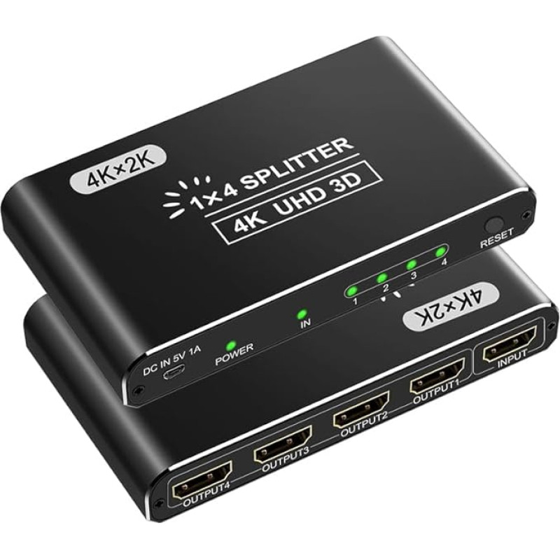 4K HDMI Splitter UHD Splitter - HDMI Splitter 1 in 4 Out for TV Player