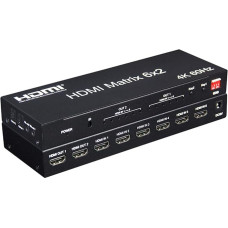 XYKJOBC 4K 60Hz 6x2 HDMI matrica 6 in 2 Out HDMI Splitter Switch 4x2 HDMI matricos garso ir vaizdo konverteris su EDID, skirtas kompiuteriui, televizoriui, dviems monitoriams (6x2 HDMI matrica)