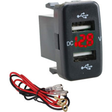12V-24V Car 4.2A Dual USB Ports Socket Charger Voltmeter Socket for Toyota (Colour: Red)