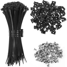 YPLonon Cable Tie Holder Set 100 Pieces Cable Ties Black Cable Tie Attachment + 100 Pieces 3 × 150 mm Cable Tie Holder + 100 Pieces M4 × 8 mm Screws for Cable Management
