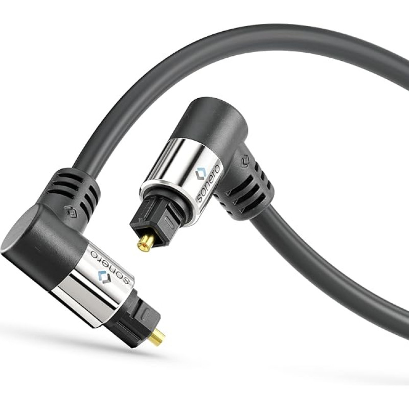 sonero® Premium optisches Toslink Kabel, 20,0m, vergoldete Kontakte, 2 x 90° Stecker, 360° drehbar, schwarz