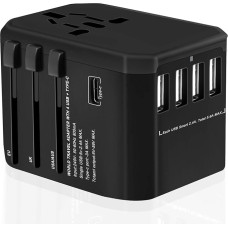 Travel Adapter Worldwide, Universal Travel Plug with 4 USB, 1 USB C and 1AC Socket, International Socket Adapter, Universal Adapter for Germany, USA, England, Italy, 224+ Countries