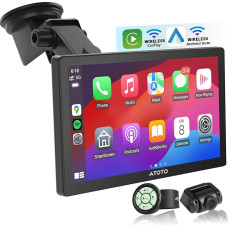 ATOTO 7 Inch Car CarPlay Screen, Portable Car Radio with Car Play Android Car, Digital Media Receiver with HD 1080P Front Dash Cam, Car Dimmer & WDR, Remote Control, P807SD-FC