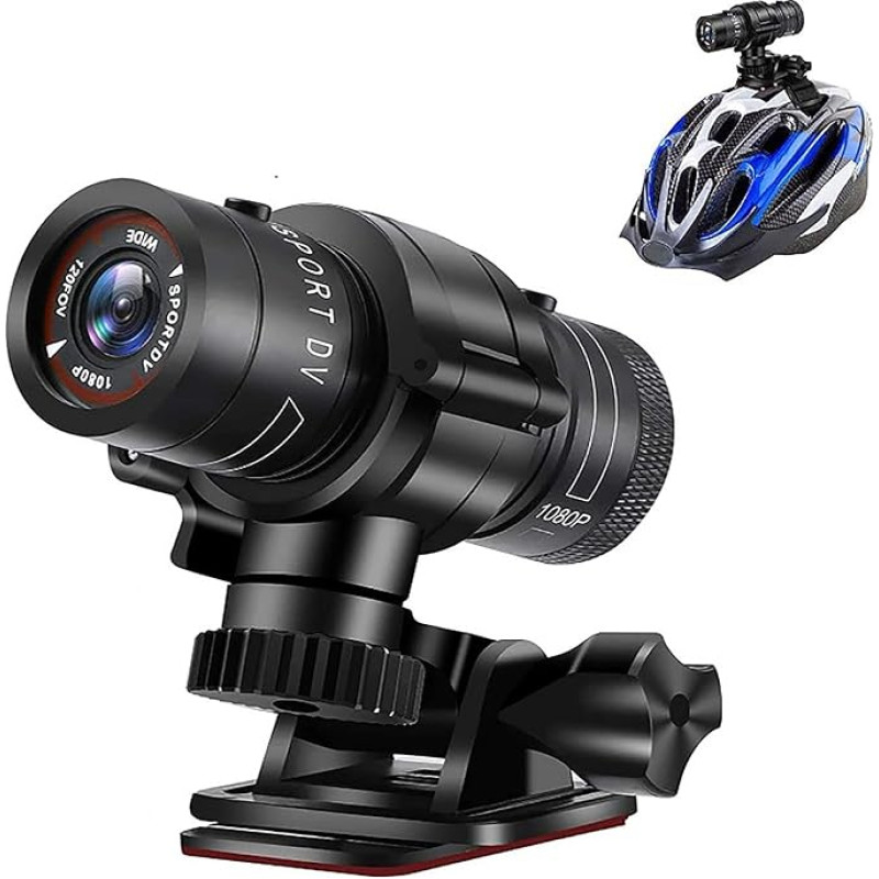 Yunseity Motorcycle Bicycle Helmet Camera HD 1080P, 120° Wide Angle Sports Action Camera, Waterproof, Built-in Microphone with Holder and Helmet Strap