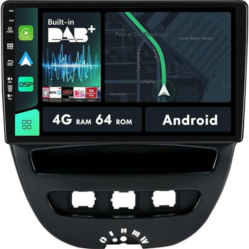 MISONDA Įmontuotas DAB + automobilinis radijas, tinkantis Toyota Aygo/Peugeot 107/Citroen C1 (2005-2014) Android GPS Carplay Android automobilinis BT WiFi 4G + 64GB