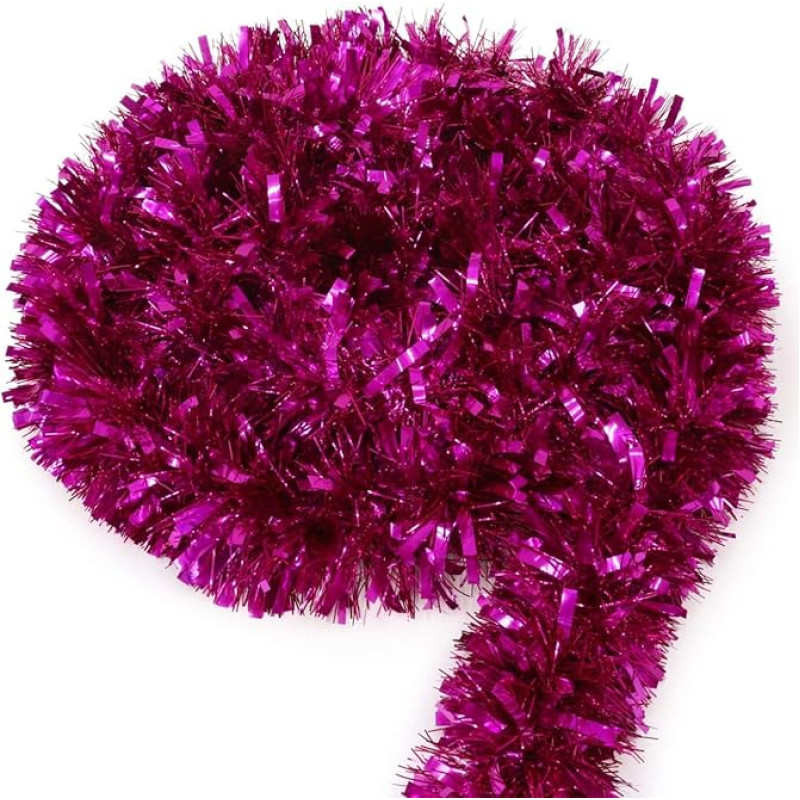 Hot Pink Shiny Thick Christmas Tree Tinsel 2M Wide - SHATCHI-435
