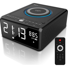 G Keni Radio with CD Player (FM Radio) | Radio with Bluetooth - 10 Watt Wireless Charger, Alarm Clock Digital with LED Display, 3.5 mm AUX, Headphone Jack, USB Input (Black)