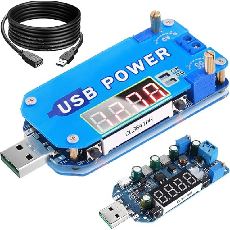 Youmile USB Step UP Power Supply Module 15W DC DC Buck Boost Voltage Converter DC 5V to 3.3V 9V 12V 24V 30V DP2 Adjustable Step Up/Down Module with USB Extension Cable