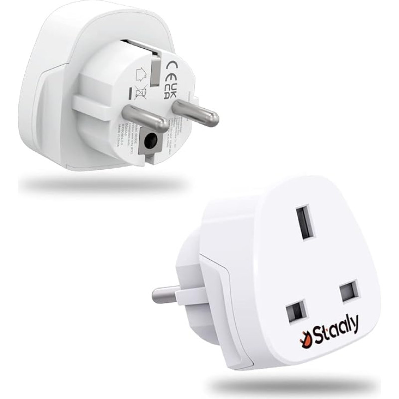 Staaly (Pack of 2) UK to EU Socket Adapter UK to Euro Plug Adapter 13A Max Input UK Type G to Europe Type E/F Grounded Euro 3 Pin to 2 Pin for Germany, France, Spain etc