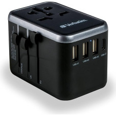 Verbatim Universal Travel Adapter UTA‑04 Socket Adapter with 3 USB‑A and 2 USB-C Ports, Travel Plug for Laptop, Mobile Phone, Camera etc. Worldwide Usage 100-250V