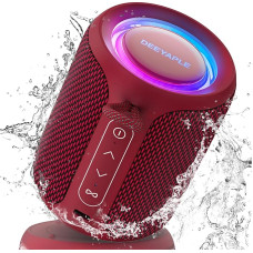 Deeyaple Bluetooth Speaker Small Portable Music Box 5.3 IPX7 Waterproof Wireless Stereo Pairing Hands-Free RGB Light for Outdoor Camping Garden Party Travel (Red)