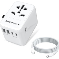 Travel Adapter Worldwide to US/UK/AUS/CN 224 Countries 2 USB-A and 3 USB-C, Universal for EU, USA, UK, Thailand, China, Australia Travel Adapter + 1 m C-C Nylon Charging Cable