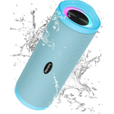 HEYSONG Bluetooth Speaker with Light, Music Box, Portable Bluetooth Box with IPX7 Waterproof, 360° Stereo Sound, Rich Bass, 40h Battery, Wireless Speaker with TF for Home, Garden, Sky Blue