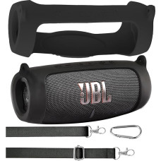 co2CREA Silicone Carry Case for JBL Charge 5 WiFi and Bluetooth Speaker, Portable Ultralight Silicone Protective Case with Carabiner and Shoulder Strap (Speaker Not Included)