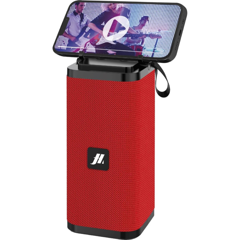 MUSIC HERO SBS Wireless Band 6W Portable Speaker with MicroSD Ports, USB Stick and AUX Cable, Phone Stand, Includes Charging Cable, Red