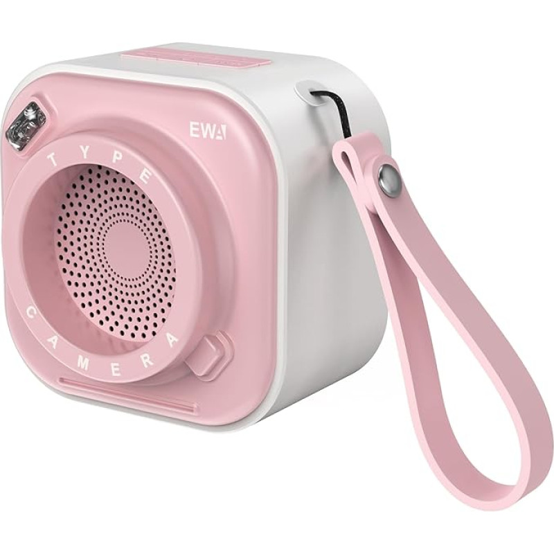 EWA Mini Wireless Bluetooth Speaker with Neck Strap with Bass Radiator, Unique Camera Look, Support TF Cards, Small But High Volume Portable (Pink)