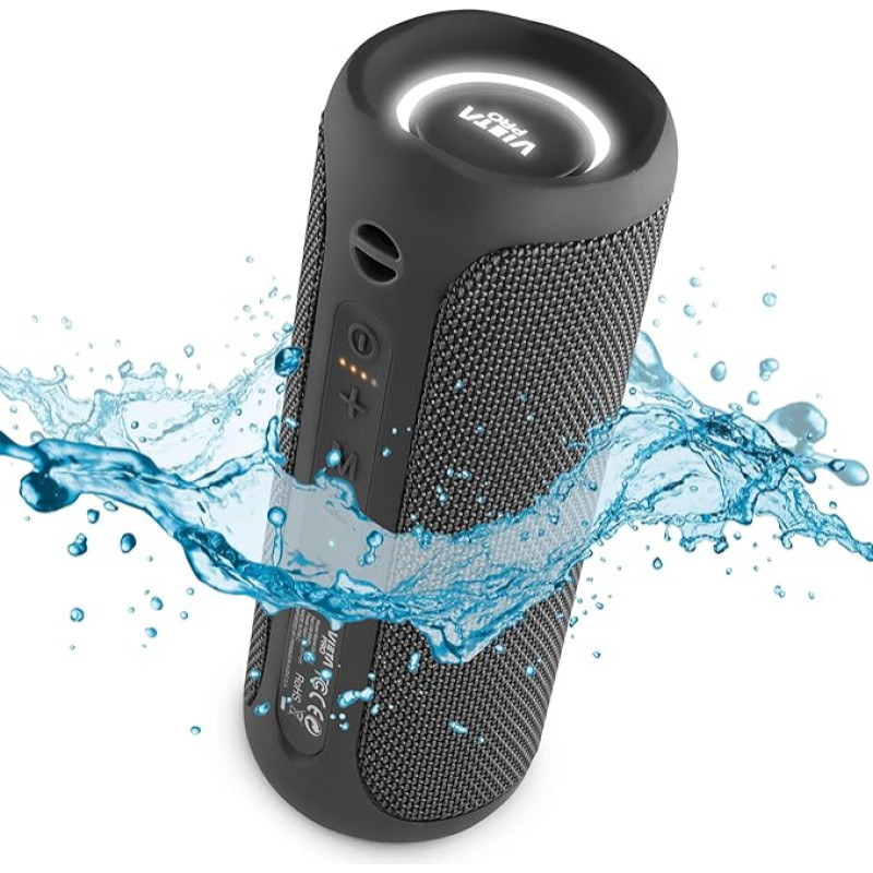 Vieta Pro Bluetooth Speaker, Powerful 25W Waterproof 12H Battery Mic Aux-In USB-C TWS Compatible with Alexa Portable Dance Speaker (Black)