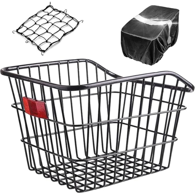 BINOTHINK Dviračio krepšys Galinis dviračių krepšys Metalinis didelis su vandeniui atspindinčiu dangteliu ir bagažo tinklu Dviračio krepšys mažam šuniui Apsipirkimas Piknikas Dviračio krepšys Mokyklinis krepšys
