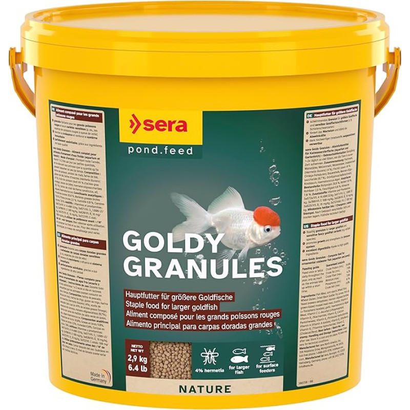 sera Goldy Gran Nature 10l (2,9 kg) - Granuliuotas tirpalas didesniems aukso luitams su 4 % insektenmelio, aukso tirpalas, skirtas didesniems aukso luitams ir mažesniam riebalų kiekiui bei mažesniam riebalų kiekiui