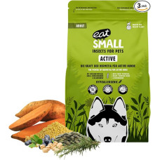 EAT SMALL Active Dog Food 3 x 2 kg, sausas maistas su vabzdžiais, tvarus, hipoalerginis, suaugusiems šunims, aktyviems šunims iki 25 kg, visavertis maistas, palaiko sąnarius, raumenis ir ištvermę